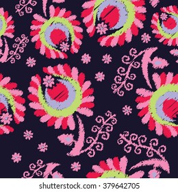 Ethnic boho seamless pattern with decorative flowers. Print. Repeating background. Print. Cloth design, wallpaper.