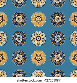 Ethnic boho seamless pattern with decorative flowers. Print. Cloth design, wallpaper.