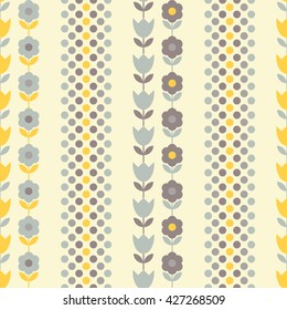 Ethnic boho seamless pattern with decorative flowers and polka dots. Print. Cloth design, wallpaper.
