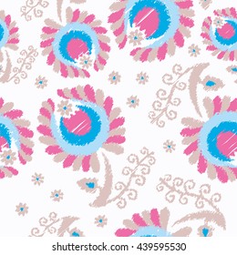 Ethnic boho seamless pattern with decorative flowers. Print. Cloth design, wallpaper.