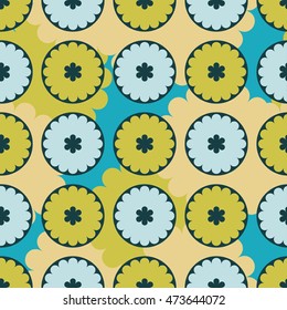 Ethnic boho seamless pattern with decorative flowers and clouds. Print. Cloth design, wallpaper.
