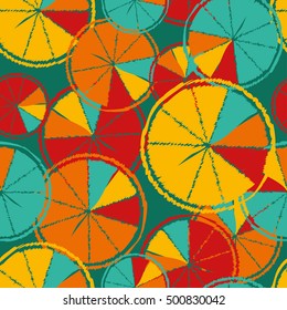 Ethnic boho seamless pattern with decorative oranges. Tropical fruits. Print. Repeating background. Cloth design, wallpaper.
