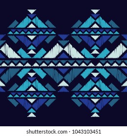 Ethnic boho seamless pattern. Embroidery on fabric. Tribal pattern. Folk motif. Textile rapport.