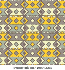 Ethnic boho seamless pattern. Embroidery on fabric. Tribal pattern. Folk motif. Textile rapport.