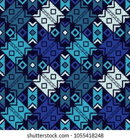 Ethnic boho seamless pattern. Embroidery on fabric. Tribal pattern. Folk motif. Textile rapport.