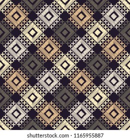 Ethnic boho seamless pattern. Embroidery. Traditional ornament. Geometric background. Tribal pattern. Folk motif. Textile rapport.