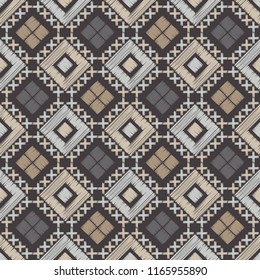 Ethnic boho seamless pattern. Embroidery. Traditional ornament. Geometric background. Tribal pattern. Folk motif. Textile rapport.