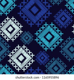 Ethnic boho seamless pattern. Embroidery. Traditional ornament. Geometric background. Tribal pattern. Folk motif. Textile rapport.