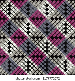 Ethnic boho seamless pattern. Embroidery. Traditional ornament. Geometric background. Tribal pattern. Folk motif. Textile rapport.