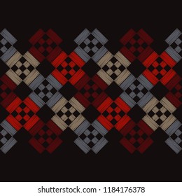 Ethnic boho seamless pattern. Embroidery. Traditional ornament. Geometric background. Tribal pattern. Folk motif. Textile rapport.