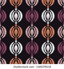 Ethnic boho seamless pattern. Embroidery. Traditional ornament. Geometric background. Tribal pattern. Folk motif. Can be used for wallpaper, textile, invitation card, wrapping, web page background.