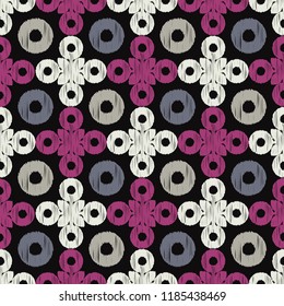 Ethnic boho seamless pattern. Embroidery. Traditional ornament. Geometric background. Tribal pattern. Folk motif. Can be used for wallpaper, textile, invitation card, wrapping, web page background.