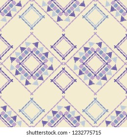 Ethnic boho seamless pattern. Embroidery on fabric. Traditional ornament. Tribal pattern. Folk motif. Can be used for wallpaper, textile, invitation card, wrapping, web page background.