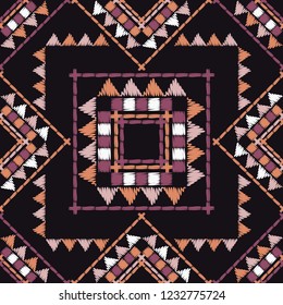 Ethnic boho seamless pattern. Embroidery on fabric. Traditional ornament. Tribal pattern. Folk motif. Can be used for wallpaper, textile, invitation card, wrapping, web page background.