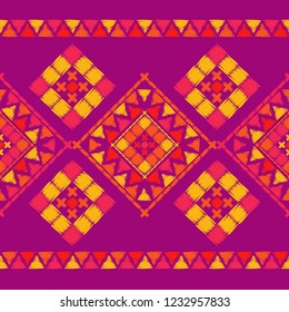 Ethnic boho seamless pattern. Embroidery on fabric. Traditional ornament. Tribal pattern. Folk motif. Can be used for wallpaper, textile, invitation card, wrapping, web page background.