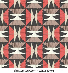 Ethnic boho seamless pattern. Embroidery on fabric. Traditional ornament. Tribal pattern. Folk motif. Can be used for wallpaper, textile, invitation card, wrapping, web page background.