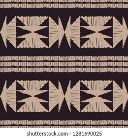 Ethnic boho seamless pattern. Embroidery on fabric. Traditional ornament. Tribal pattern. Folk motif. Can be used for wallpaper, textile, invitation card, wrapping, web page background.