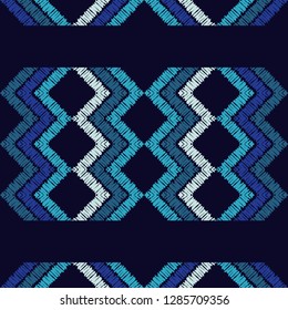 Ethnic boho seamless pattern. Embroidery on fabric. Traditional ornament. Tribal pattern. Folk motif. Can be used for wallpaper, textile, invitation card, wrapping, web page background.