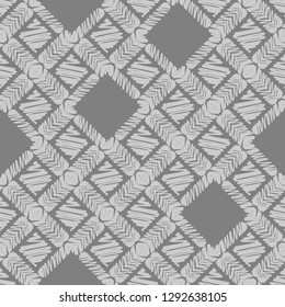 Ethnic boho seamless pattern. Embroidery on fabric. Traditional ornament. Tribal pattern. Folk motif. Can be used for wallpaper, textile, invitation card, wrapping, web page background.
