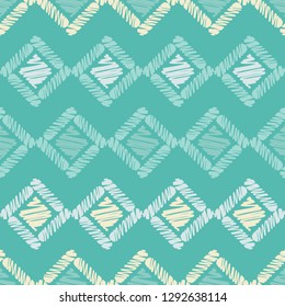 Ethnic boho seamless pattern. Embroidery on fabric. Traditional ornament. Tribal pattern. Folk motif. Can be used for wallpaper, textile, invitation card, wrapping, web page background.