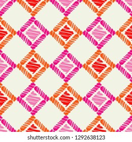 Ethnic boho seamless pattern. Embroidery on fabric. Traditional ornament. Tribal pattern. Folk motif. Can be used for wallpaper, textile, invitation card, wrapping, web page background.