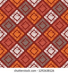 Ethnic boho seamless pattern. Embroidery on fabric. Traditional ornament. Tribal pattern. Folk motif. Can be used for wallpaper, textile, invitation card, wrapping, web page background.