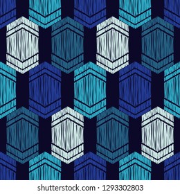 Ethnic boho seamless pattern. Embroidery on fabric. Traditional ornament. Tribal pattern. Folk motif. Can be used for wallpaper, textile, invitation card, wrapping, web page background.
