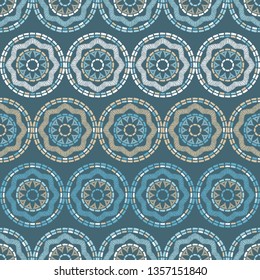 Ethnic boho seamless pattern. Embroidery on fabric. Patchwork texture. Weaving. Traditional ornament. Tribal pattern. Folk motif. Can be used for wallpaper, textile, invitation card, wrapping, web.