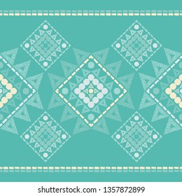 Ethnic boho seamless pattern. Embroidery on fabric. Patchwork texture. Weaving. Traditional ornament. Tribal pattern. Folk motif. Can be used for wallpaper, textile, invitation card, wrapping, web.