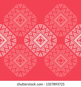 Ethnic boho seamless pattern. Embroidery on fabric. Patchwork texture. Weaving. Traditional ornament. Tribal pattern. Folk motif. Can be used for wallpaper, textile, invitation card, wrapping, web.