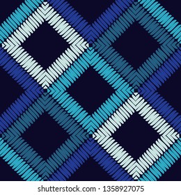 Ethnic boho seamless pattern. Embroidery on fabric. Patchwork texture. Weaving. Traditional ornament. Tribal pattern. Folk motif. Can be used for wallpaper, textile, invitation card, wrapping, web.