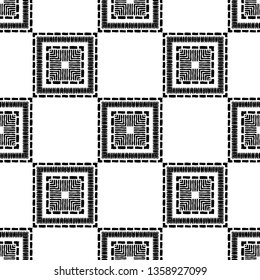 Ethnic boho seamless pattern. Embroidery on fabric. Patchwork texture. Weaving. Traditional ornament. Tribal pattern. Folk motif. Can be used for wallpaper, textile, invitation card, wrapping, web.