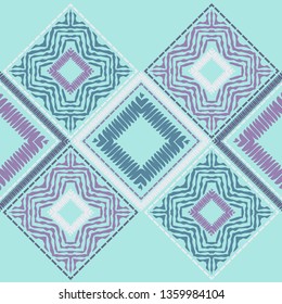 Ethnic boho seamless pattern. Embroidery on fabric. Patchwork texture. Weaving. Traditional ornament. Tribal pattern. Folk motif. Can be used for wallpaper, textile, invitation card, wrapping, web.