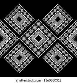 Ethnic boho seamless pattern. Embroidery on fabric. Patchwork texture. Weaving. Traditional ornament. Tribal pattern. Folk motif. Can be used for wallpaper, textile, invitation card, wrapping, web.