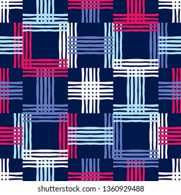 Ethnic boho seamless pattern. Embroidery on fabric. Patchwork texture. Weaving. Traditional ornament. Tribal pattern. Folk motif. Can be used for wallpaper, textile, invitation card, wrapping, web.