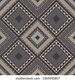 Ethnic boho seamless pattern. Embroidery on fabric. Patchwork texture. Weaving. Traditional ornament. Tribal pattern. Folk motif. Can be used for wallpaper, textile, invitation card, wrapping, web.