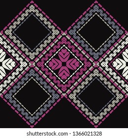 Ethnic boho seamless pattern. Embroidery on fabric. Patchwork texture. Weaving. Traditional ornament. Tribal pattern. Folk motif. Can be used for wallpaper, textile, invitation card, wrapping, web.