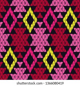 Ethnic boho seamless pattern. Embroidery on fabric. Patchwork texture. Weaving. Traditional ornament. Tribal pattern. Folk motif. Can be used for wallpaper, textile, invitation card, wrapping, web.