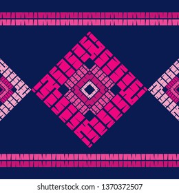Ethnic boho seamless pattern. Embroidery on fabric. Patchwork texture. Weaving. Traditional ornament. Tribal pattern. Folk motif. Can be used for wallpaper, textile, invitation card, wrapping, web.