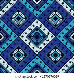 Ethnic boho seamless pattern. Embroidery on fabric. Patchwork texture. Weaving. Traditional ornament. Tribal pattern. Folk motif. Can be used for wallpaper, textile, invitation card, wrapping, web.
