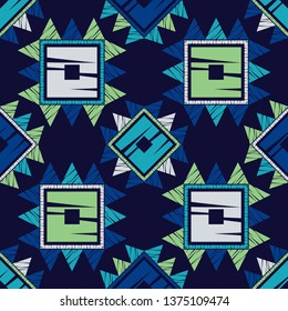 Ethnic boho seamless pattern. Embroidery on fabric. Patchwork texture. Weaving. Traditional ornament. Tribal pattern. Folk motif. Can be used for wallpaper, textile, invitation card, wrapping.