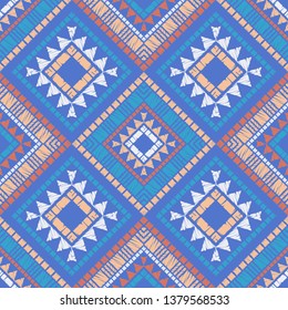 Ethnic boho seamless pattern. Embroidery on fabric. Patchwork texture. Weaving. Traditional ornament. Tribal pattern. Folk motif. Can be used for wallpaper, textile, invitation card, wrapping, web.