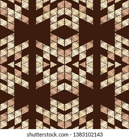 Ethnic boho seamless pattern. Embroidery on fabric. Patchwork texture. Weaving. Traditional ornament. Tribal pattern. Folk motif. Can be used for wallpaper, textile, invitation card, wrapping, web.