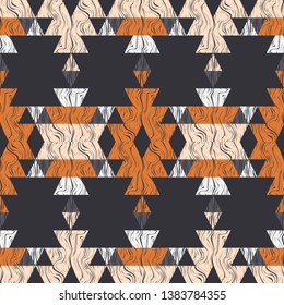 Ethnic boho seamless pattern. Embroidery on fabric. Patchwork texture. Weaving. Traditional ornament. Tribal pattern. Folk motif. Can be used for wallpaper, textile, invitation card, wrapping, web.