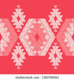 Ethnic boho seamless pattern. Embroidery on fabric. Patchwork texture. Weaving. Traditional ornament. Tribal pattern. Folk motif. Can be used for wallpaper, textile, invitation card, wrapping, web.