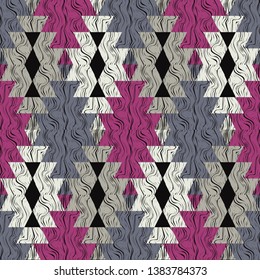 Ethnic boho seamless pattern. Embroidery on fabric. Patchwork texture. Weaving. Traditional ornament. Tribal pattern. Folk motif. Can be used for wallpaper, textile, invitation card, wrapping, web.