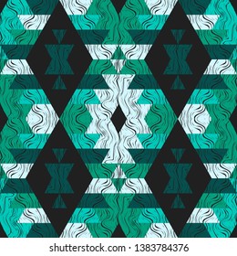 Ethnic boho seamless pattern. Embroidery on fabric. Patchwork texture. Weaving. Traditional ornament. Tribal pattern. Folk motif. Can be used for wallpaper, textile, invitation card, wrapping, web.