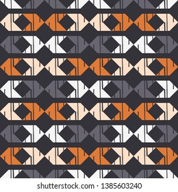 Ethnic boho seamless pattern. Embroidery on fabric. Patchwork texture. Weaving. Traditional ornament. Tribal pattern. Folk motif. Can be used for wallpaper, textile, invitation card, wrapping, web.