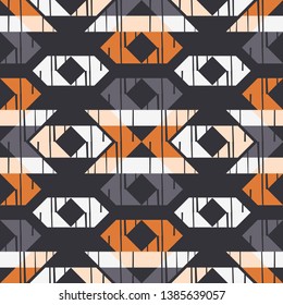 Ethnic boho seamless pattern. Embroidery on fabric. Patchwork texture. Weaving. Traditional ornament. Tribal pattern. Folk motif. Can be used for wallpaper, textile, invitation card, wrapping, web.