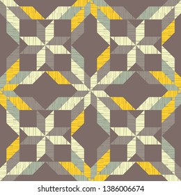 Ethnic boho seamless pattern. Embroidery on fabric. Patchwork texture. Weaving. Traditional ornament. Tribal pattern. Folk motif. Can be used for wallpaper, textile, invitation card, wrapping, web.
